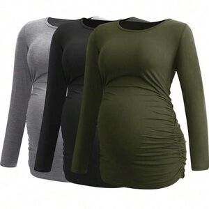 Long Sleeve Ruched Maternity Tops